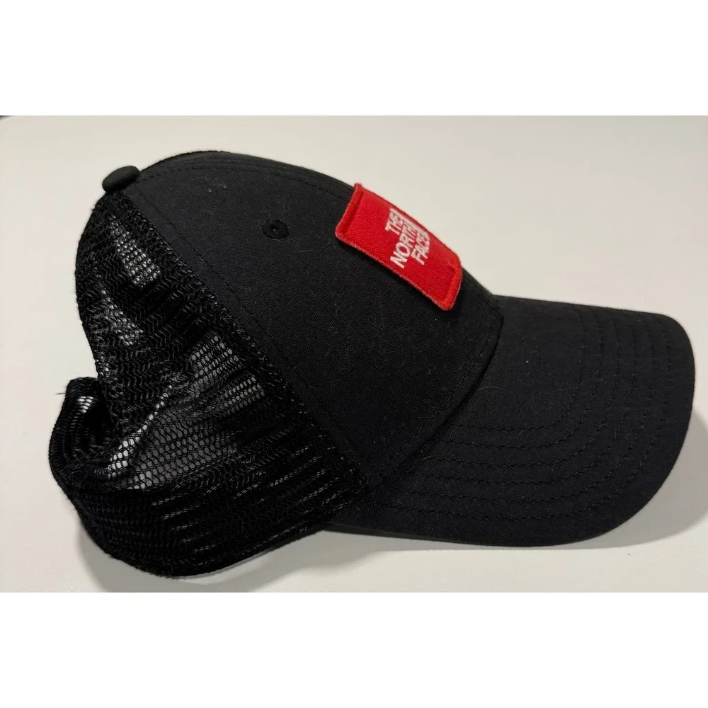 The North Face Mudder Trucker Hat Black Red Logo Patch Snapback Mesh Cap Unisex
